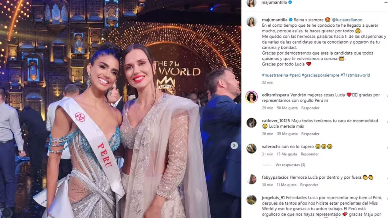 Maju Mantilla felicitó a Lucía Arellano por su participación en el certamen de belleza