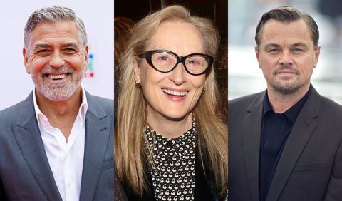 De izquierda a derecha: George Clooney, Meryl Streep, Leonardo DiCaprio, algunos de los actores que donarán una generosa cifra para apoyar a sus colegas desempleados por la huelga.