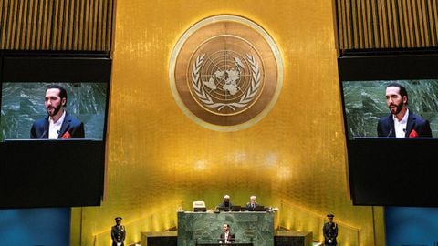 El Presidente de El Salvador, Nayib Bukele, se dirige al 78º período de sesiones de la Asamblea General de las Naciones Unidas en Nueva York.