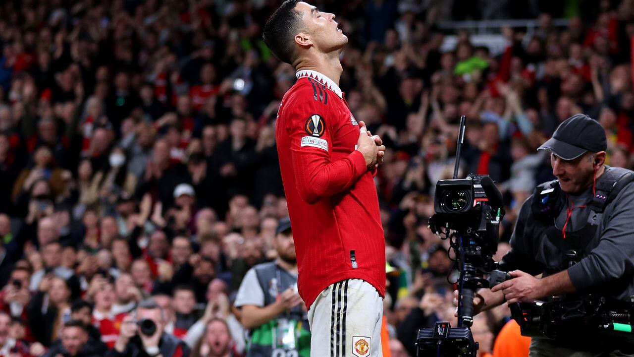 Cristiano Ronaldo celebrando el tercer gol del United.