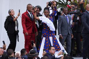 Colombia's Vice President-elect Francia Marquez gestures as she arrives for the swearing-in ceremony of Colombia's President-elect Gustavo Petro at Plaza Bolivar, in Bogota, Colombia August 7, 2022. REUTERS/Luisa Gonzalez