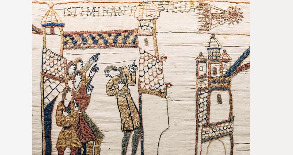 Uno de los dibujos del famoso tapiz de Bayeux, que Follett usó como fuente para su libro.