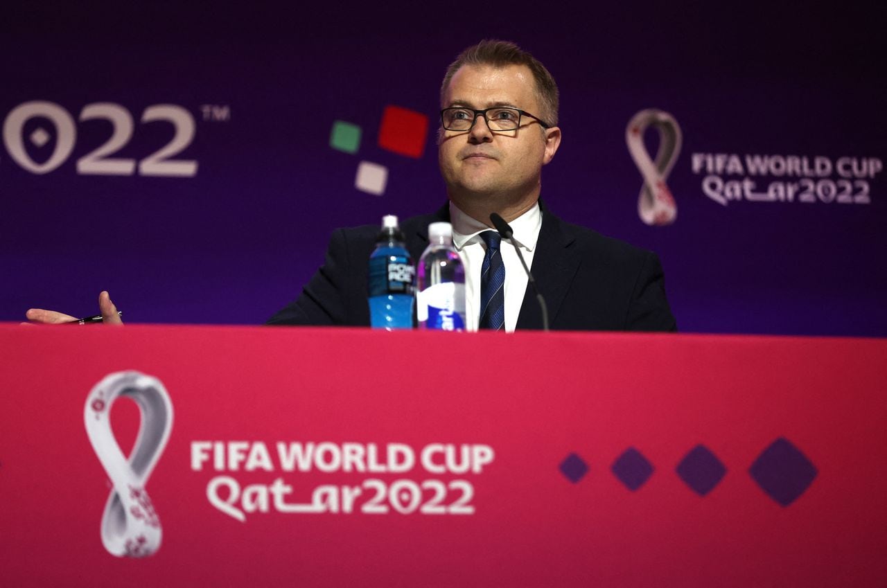 occer Football - FIFA World Cup Qatar 2022 - FIFA President Press Conference - Main Media Center, Doha, Qatar - November 19, 2022 FIFA Director of Media Relations Bryan Swanson during a press conference REUTERS/Matthew Childs