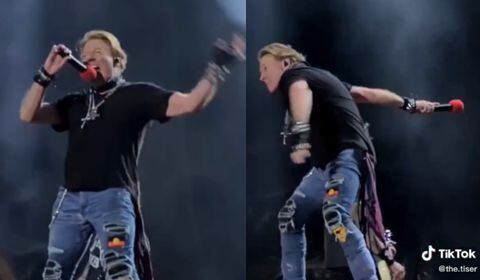 Como es costumbre, Axl Rose arrojó a la multitud su micrófono al término de su show con Guns N' Roses, pero esta vez le atinó al rostro de una mujer.
