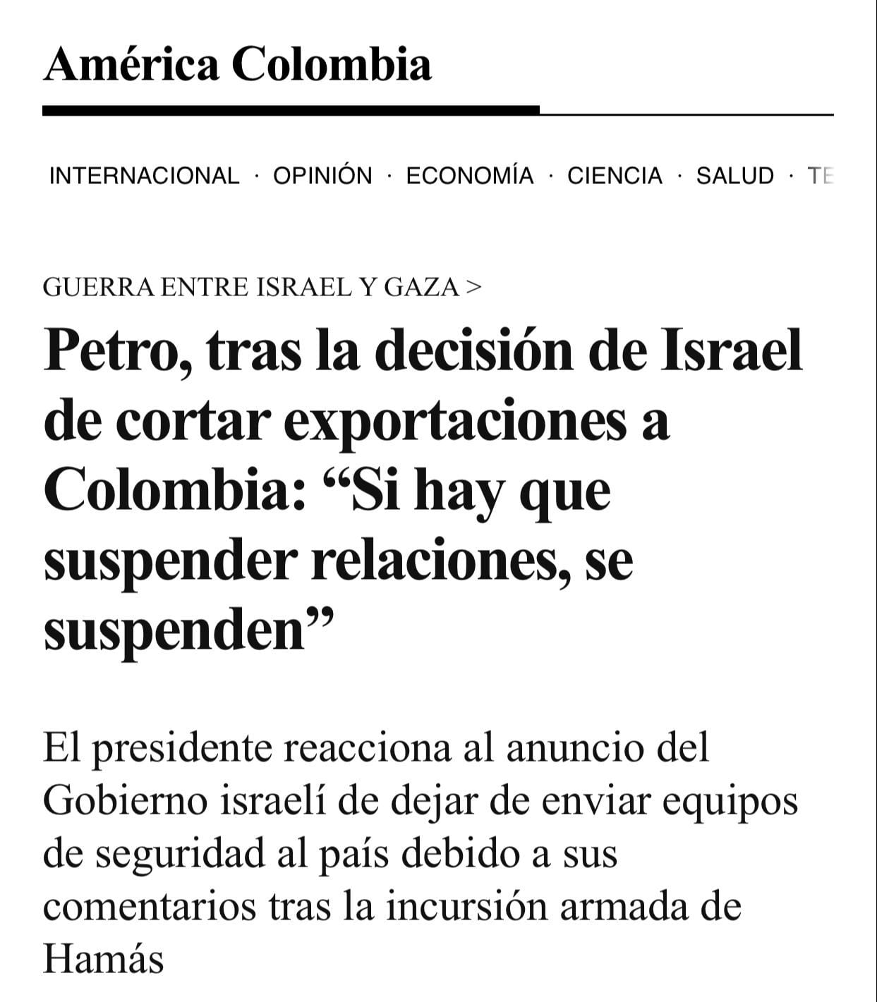 El diario español hizo un artículo sobre la suspensión de equipos de seguridad hacia Colombia