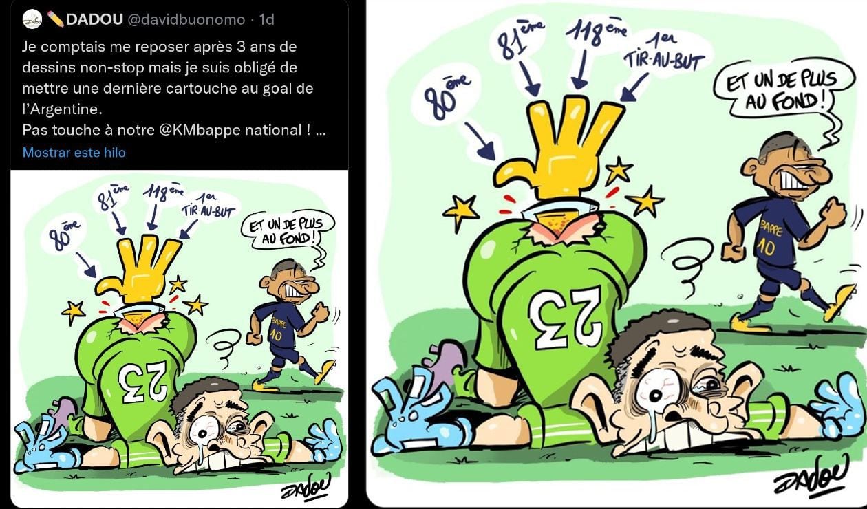 Caricatura contra Emiliano Martínez.