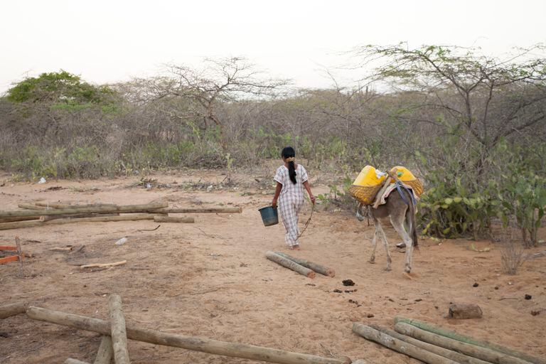 Los wayuu tienen que caminar largos trayectos para conseguir agua.