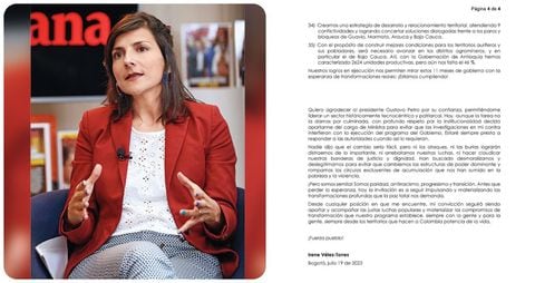 La ministra Irene Vélez y su carta de renuncia.