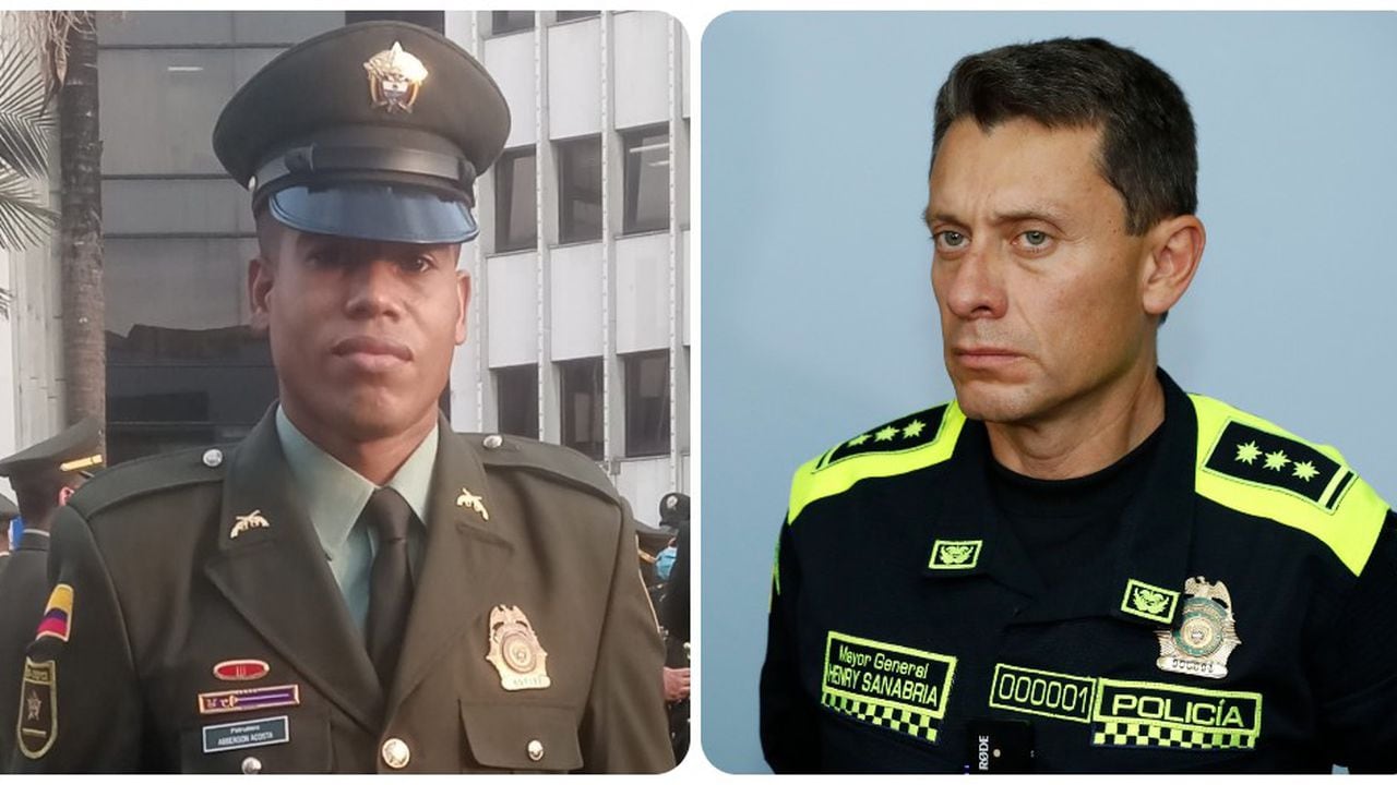 El patrullero Abberson de Jesús Acosta y el general Henry Sanabria, director de la Policía.