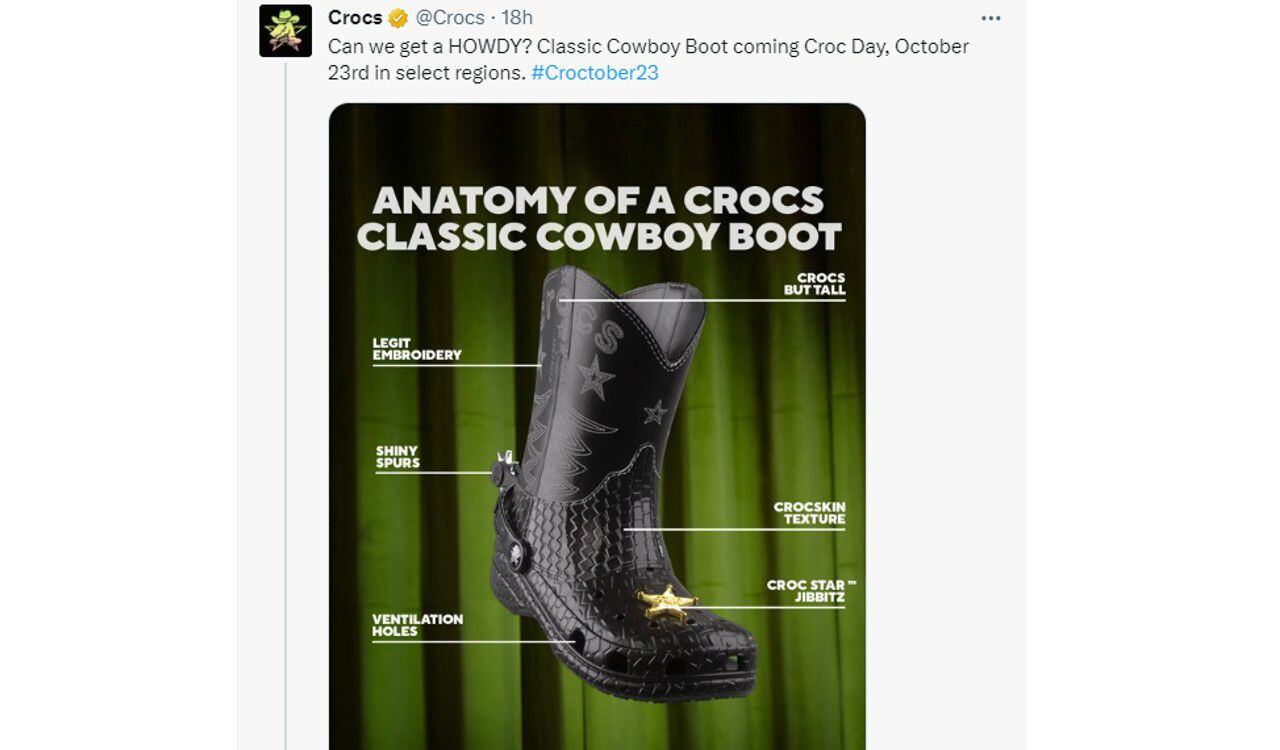 Así luce la bota vaquera de Crocs que saldrá a la venta el próximo 23 de octubre