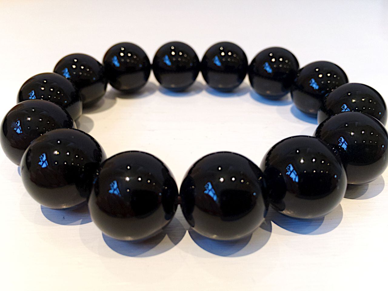 A large beads bracelet of obsidian crystal. Believed to repel negativity