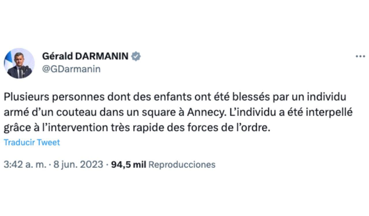 El ministro del Interior de Francia, Gérald Darmanin se pronunció ante el ataque