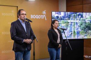 Director del IDU, Diego Sánchez y la secretaria de Movilidad, Deyanira Ávila, en la presentación de los prepliegos del corredor verde de la Séptima.