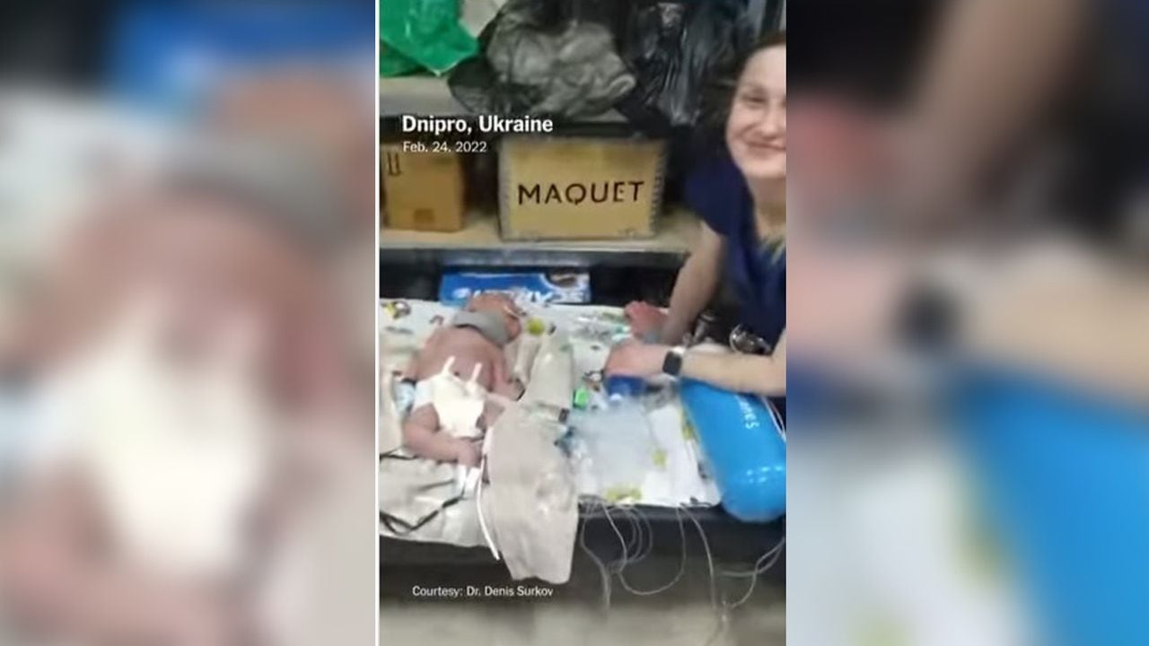 Hospital en Ucrania refugia a los recién nacidos en una zona antibombas en la planta baja del edificio.
