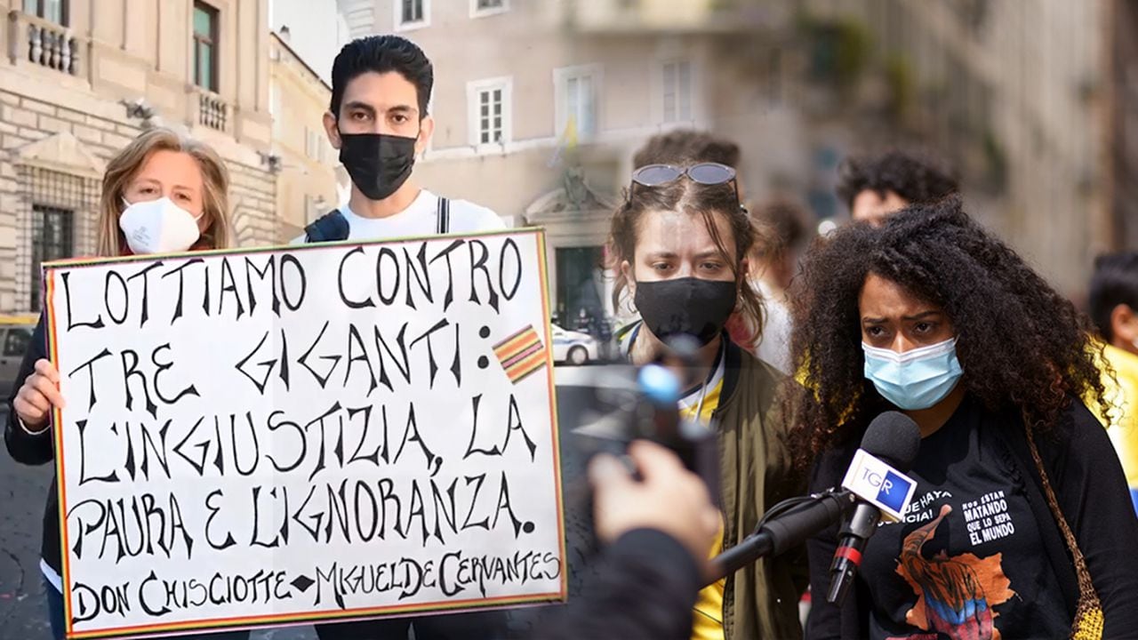 Congresistas italianos y manifestantes colombianos en Roma, exigen que el Gobierno Duque permita instalar un puesto unificado de DDHH en Cali.