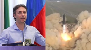 Foto 1: alcalde Daniel Quintero; foto 2: cohete Starship.