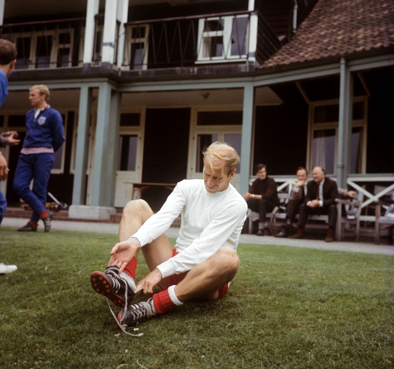 England's Bobby Charlton preparing for a World Cup training session at Roehampton, London   (Photo by PA Images via Getty Images)