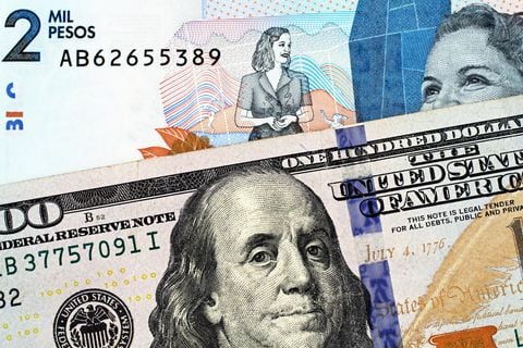Dólar y peso colombiano.