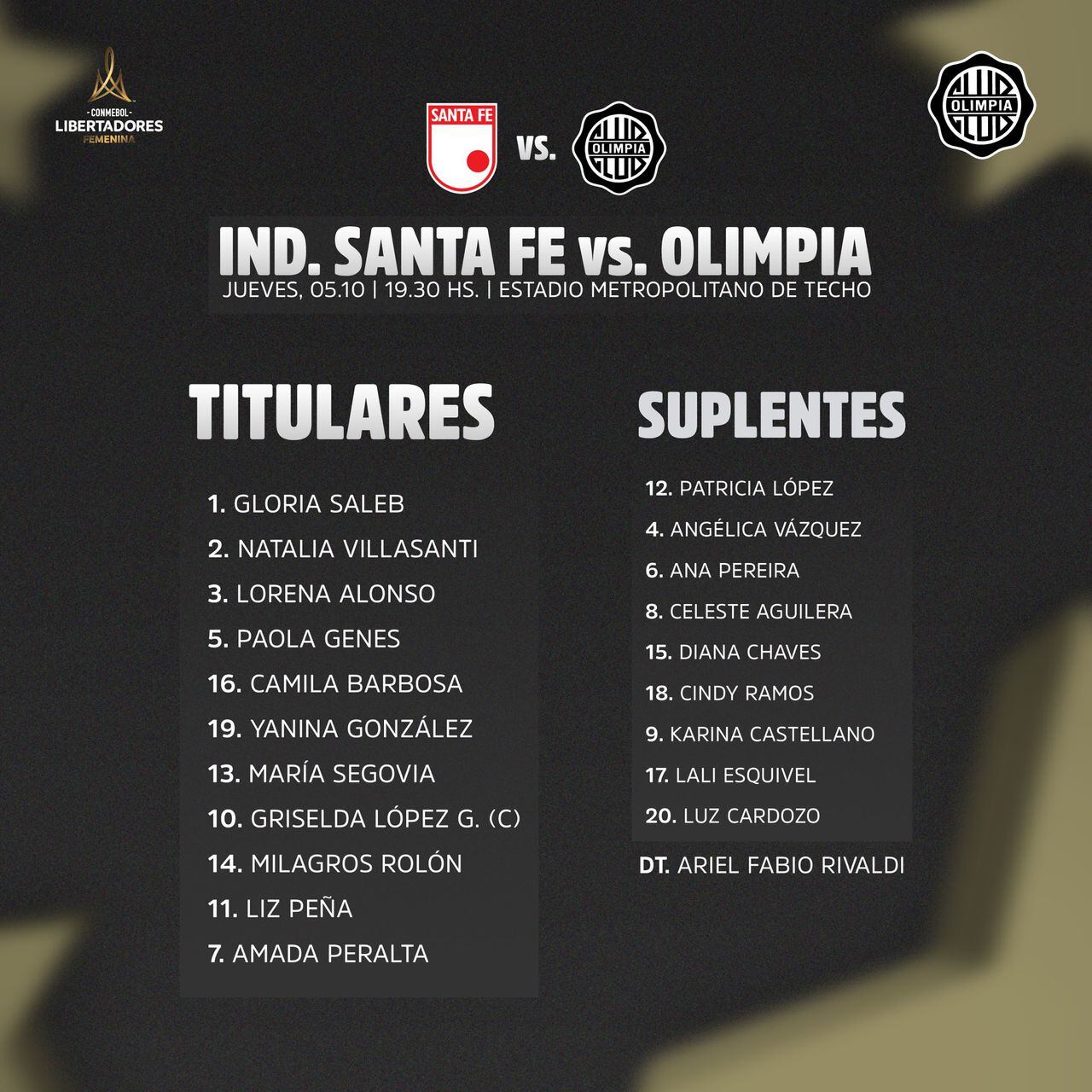 Formación Olimpia vs. Santa Fe en Copa Libertadores Femenina