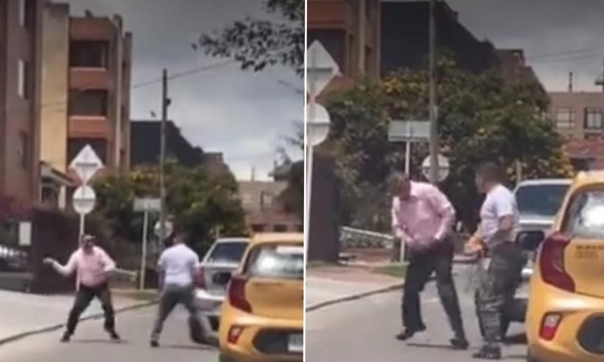 Taxistas y conductor de vehículo particular pelean en Bogotá.