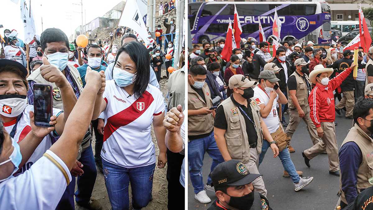   Keiko Fujimori es más fuerte electoralmente en Lima, mientras que Pedro Castillo logra importantes apoyos en las zonas rurales de Perú. 