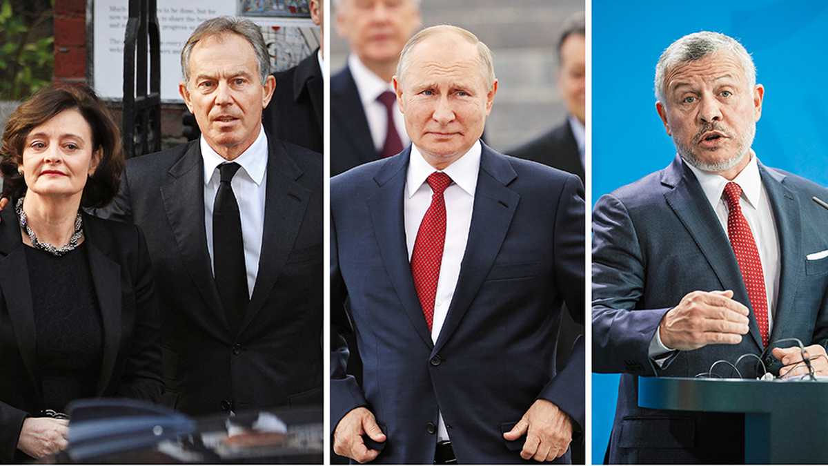 Exprimer ministro británico Tony Blair, presidente Vladimir Puttin y el rey de Jordania Abdullah II bin Al-Hussein.