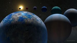 En esta ilustración se muestra una variedad de posibilidades. Los científicos descubrieron los primeros exoplanetas en la década de 1990. A partir de 2022, el recuento suma poco más de 5.000 exoplanetas confirmados.