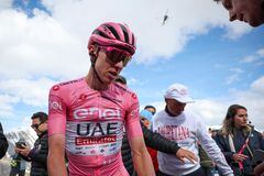 LIVIGNO, ITALY - MAY 19: Tadej Pogacar of Slovenia and UAE Team Emirates - Pink Leader Jersey and stage winner looks on during the 107th Giro d'Italia 2024, Stage 15 a 222km stage from Manerba del Garda to Livigno - Mottolino on May 19, 2024 in Livigno, Italy. (Photo by Sara Cavallini/Getty Images)