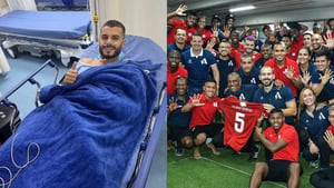 Iago Falque salió lesionado del clásico entre Atlético Nacional y América de Cali. Foto 1: Instagram @iagofalque10. Foto 2: Twitter @AmericadeCali