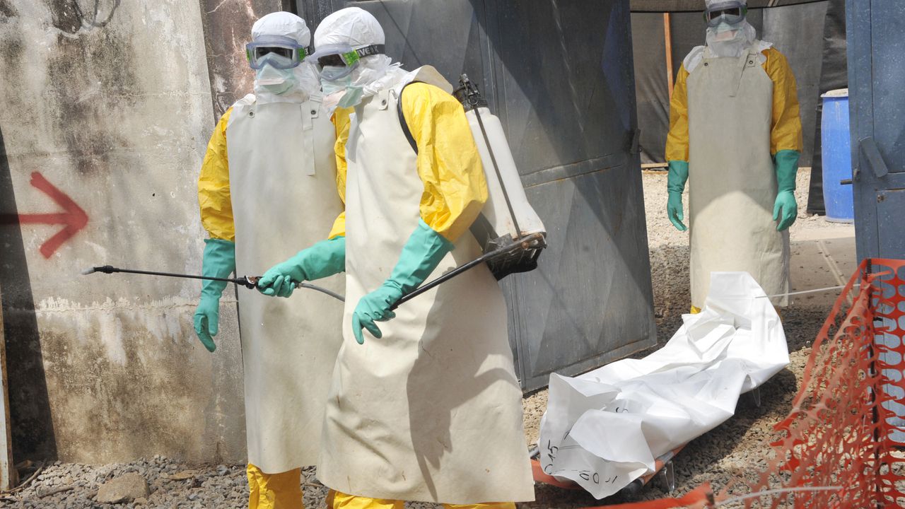 (ARCHIVOS) En esta foto de archivo tomada el 8 de marzo de 2015, miembros de la Cruz Roja de Guinea trasladan el cuerpo de una persona que murió por el virus del Ébola en el hospital Donka de Conakry. - La Organización Mundial de la Salud el 19 de junio de 2021 anunció oficialmente el final del segundo brote de ébola en Guinea, que se declaró el 14 de febrero.
Fue el segundo brote de este tipo en el país desde la devastadora epidemia de ébola de 2013-2016 en África occidental, que dejó 11.300 muertos en Guinea, Liberia y Sierra Leona. (Foto de CELLOU BINANI / AFP)