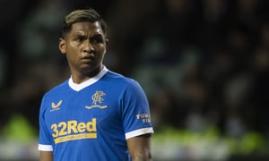 EDINBURGH, SCOTLAND - DECEMBER 01: Alfredo Morelos in action for Rangers during a Cinch Premiership match between Hibernian and Rangers at Easter Road, on December 01, 2021, in Edinburgh, Scotland. (Photo by Craig Foy/SNS Group via Getty Images)