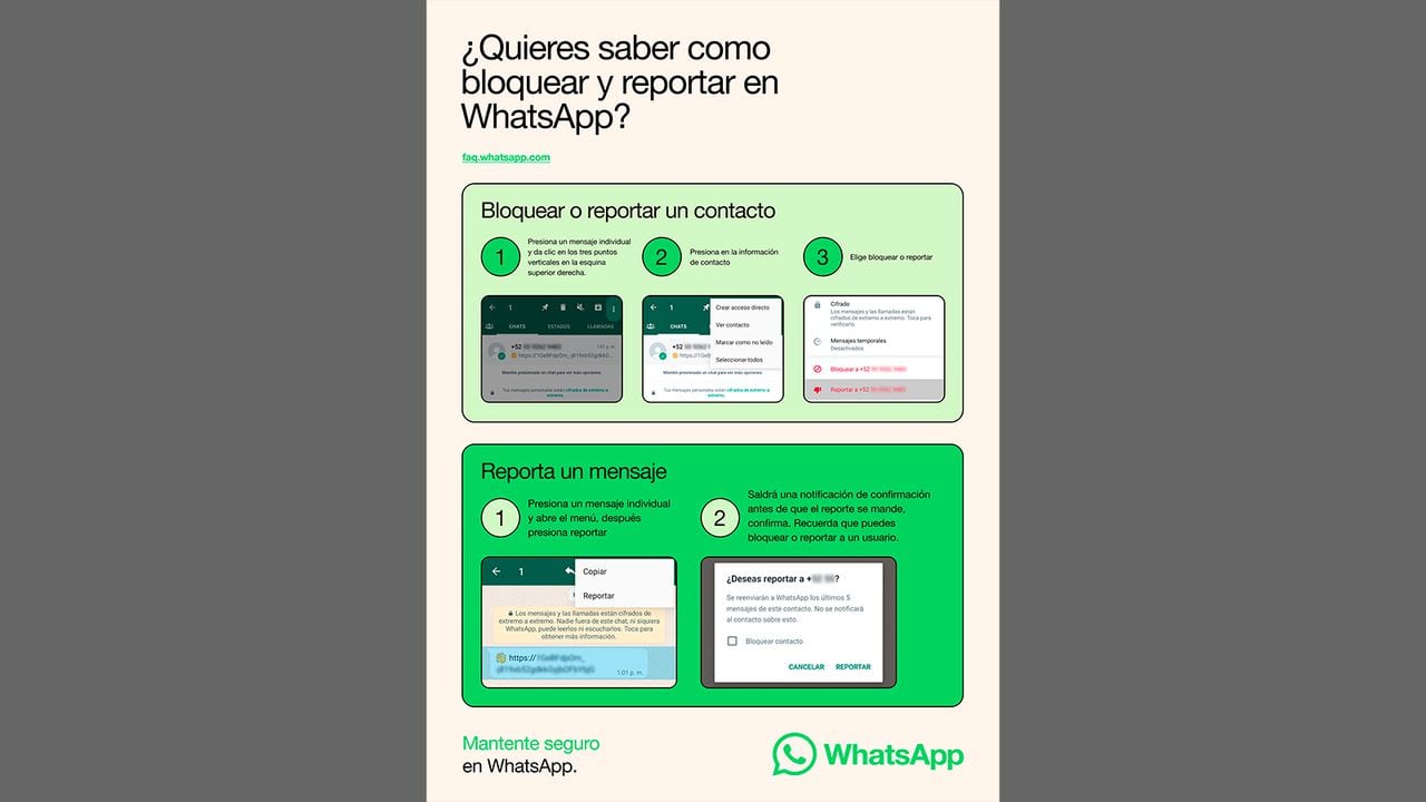 Infografía que explica cómo bloquear un número en WhatsApp.