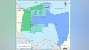 Mapa mostrando el resultado del fallo de la Corte Internacional de Justicia del 19 de noviembre de 2012 sobre el litigio entre Nicaragua y Colombia por límites marítimos en el Mar Caribe occidental. Wikipedia