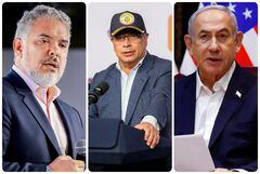 El expresidente Iván Duque; el presidente de Colombia, Gustavo Petro; y el primer ministro de Israel, Benjamin Netanyahu.