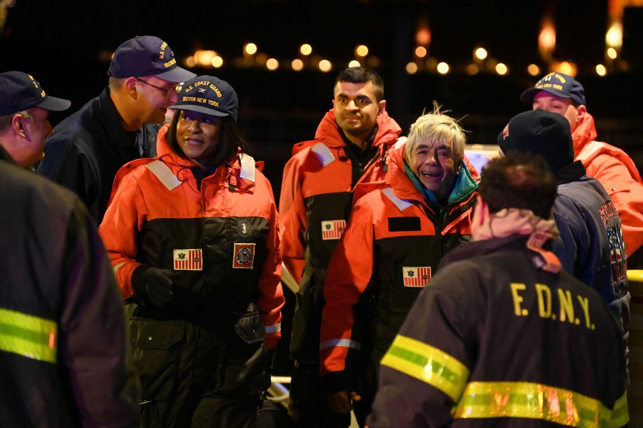 The Coast Guard And Members Of The New York Fire Department Welcome The Rescued Sailors.  Kevin Hyde And Joe Ditomaso Drifted For Several Days On The Sailing Vessel Atrevida Ii Without Power Or Fuel Before Being Rescued By The Crew Of The Tanker Silver Muna.