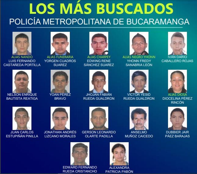 La Policía reveló el rostro de los delincuentes más buscados en Bucaramanga.