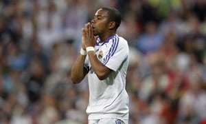 MADRID, SPAIN - APRIL 27: Robinho of Real Madrid reacts during the La Liga match between Real Madrid and Athletic Bilbao at the Santiago Bernabeu Stadium on April 27, 2008 in Madrid, Spain. (Photo by Jasper Juinen/Getty Images)