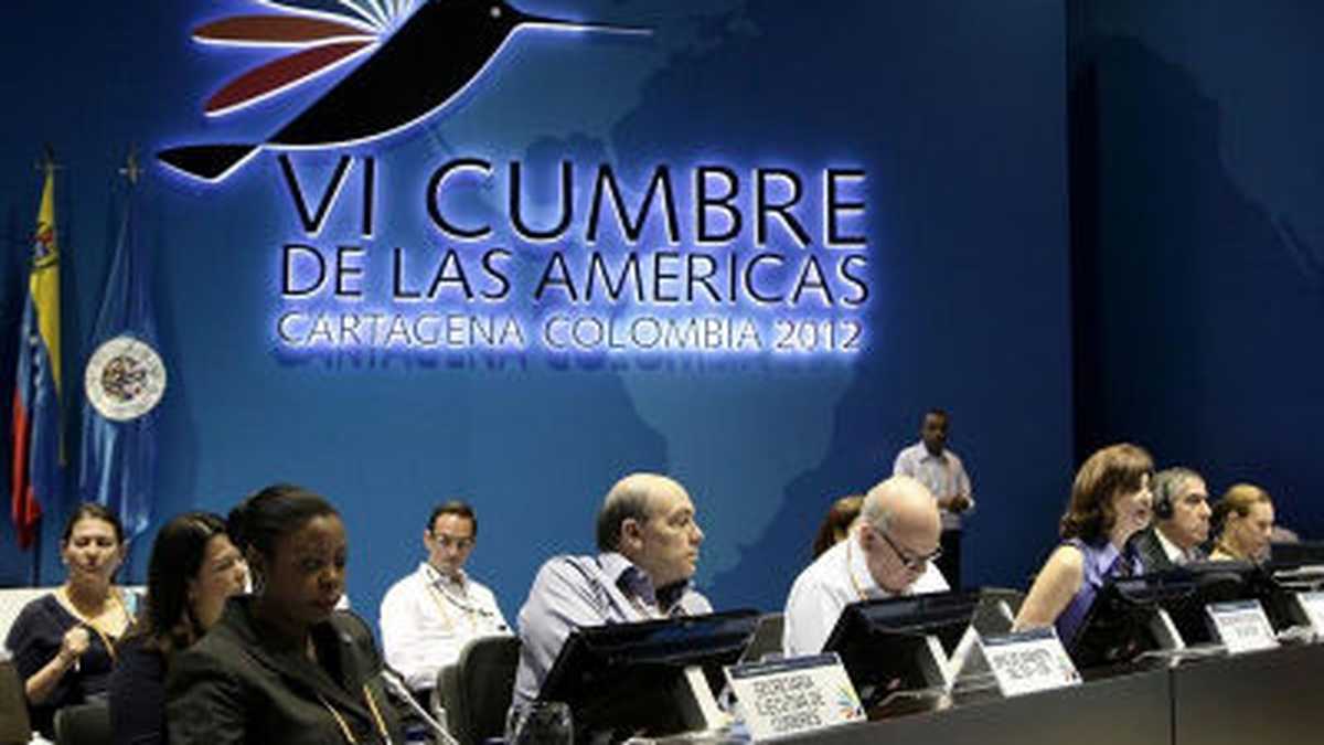 Reunión del jueves que contó con la presencia de 17 cancilleres de las Américas y los jefes de delegación de los países en Cartagena, para revisar la declaración que entregará la VI Cumbre de las Américas. 