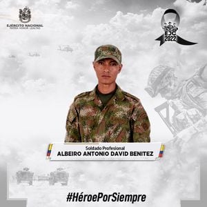 Albeiro Antonio David Benítez, militar que murió tras enfrentamientos contra el Clan del Golfo en Urrao, Antioquia.