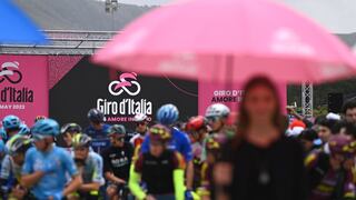 CAPUA, ITALY - MAY 12: Logo detail view prior to 106th Giro d'Italia 2023, Stage 7 a 218km stage from Capua to Gran Sasso d'Italia, Campo Imperatore 2123m / #UCIWT / on May 12, 2023 in Capua, Italy. (Photo by Tim de Waele/Getty Images)
