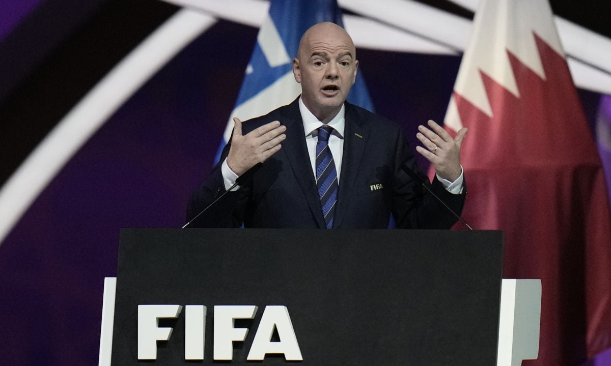 El presidente de la FIFA durante el Congreso de la FIFA, el 31 de marzo de 2022, en Doha, Qatar. (AP/Hassan Ammar)