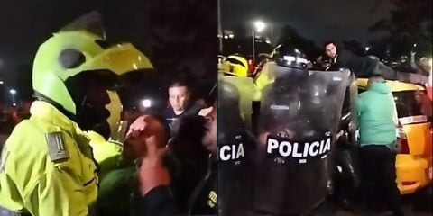 La Policía tuvo que intervenir para que los taxistas desbloquearan la calle 26 en Bogotá.