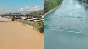 Cambio de color en el río Medellín este martes 18 de abril.