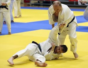 SOCHI, RUSSIA - FEBRUARY, 14 (RUSSIA OUT) Russian President Vladimir Putin attends judo trainings at Yug Sport complex in Sochi, Russia, February,14,2019. Russian President Putin has arrived to Sochi to meet with Belarussian, Turkish and Iranian Presidents. (Photo by Mikhail Svetlov/Getty Images)