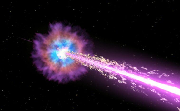 El agujero negro dispara poderosos rayos de partículas que viajan casi a la velocidad de la luz.