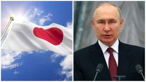 ¿Otro país entra al escenario del conflicto entre Rusia y Ucrania? Archivo bandera japonesa y presidente, Vladimir Putin.