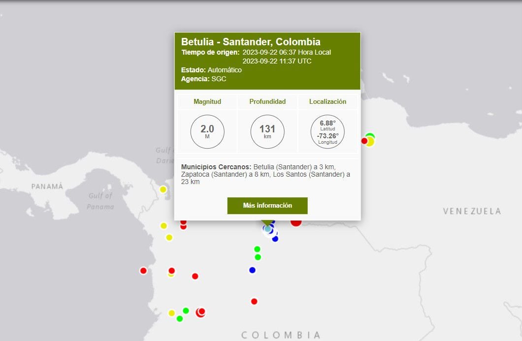 El temblor más reciente fue reportado por el SGC a las 6:37 a. m.