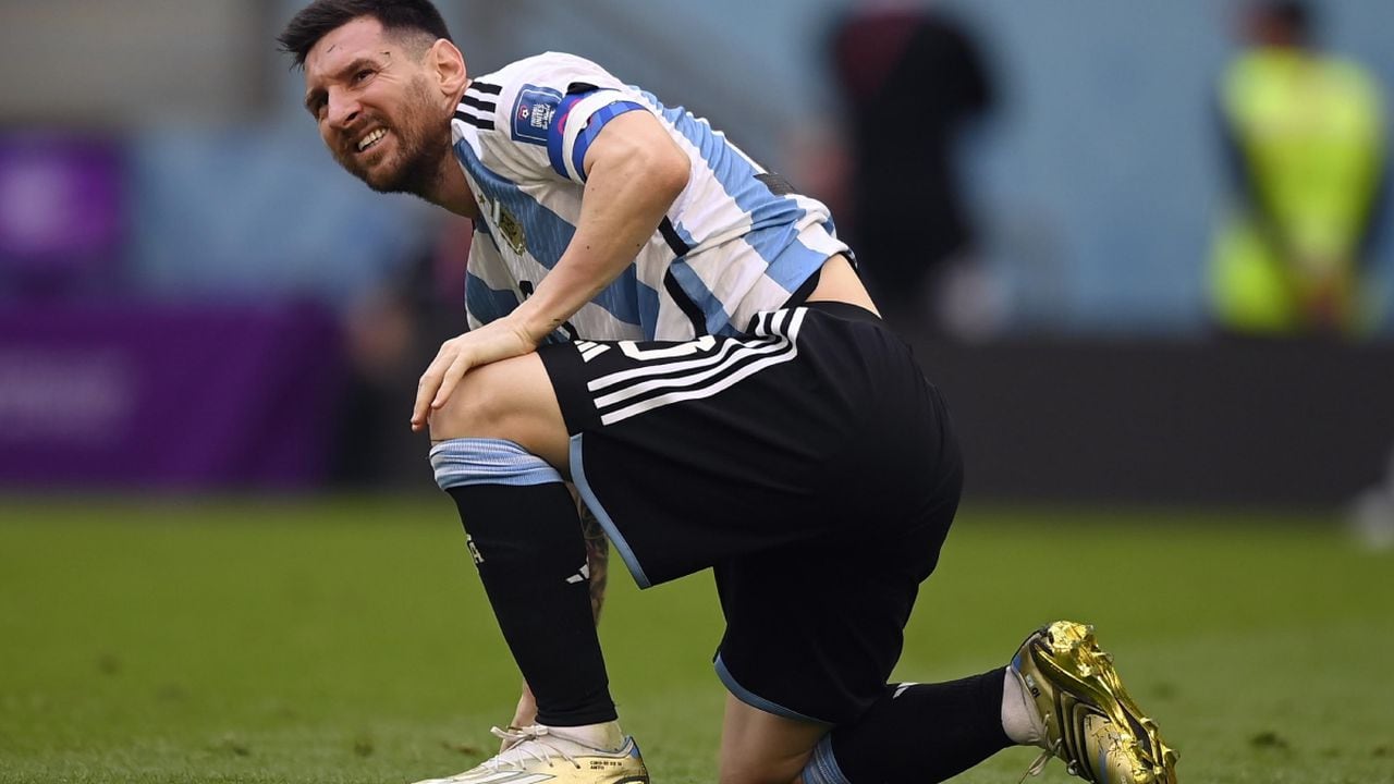 Argentina's Lionel Messi reacts during the World Cup group C soccer match between Argentina and Saudi Arabia at the Lusail Stadium in Lusail, Qatar, Tuesday, Nov. 22, 2022. (AP/Fabio Ferrari/LaPresse )