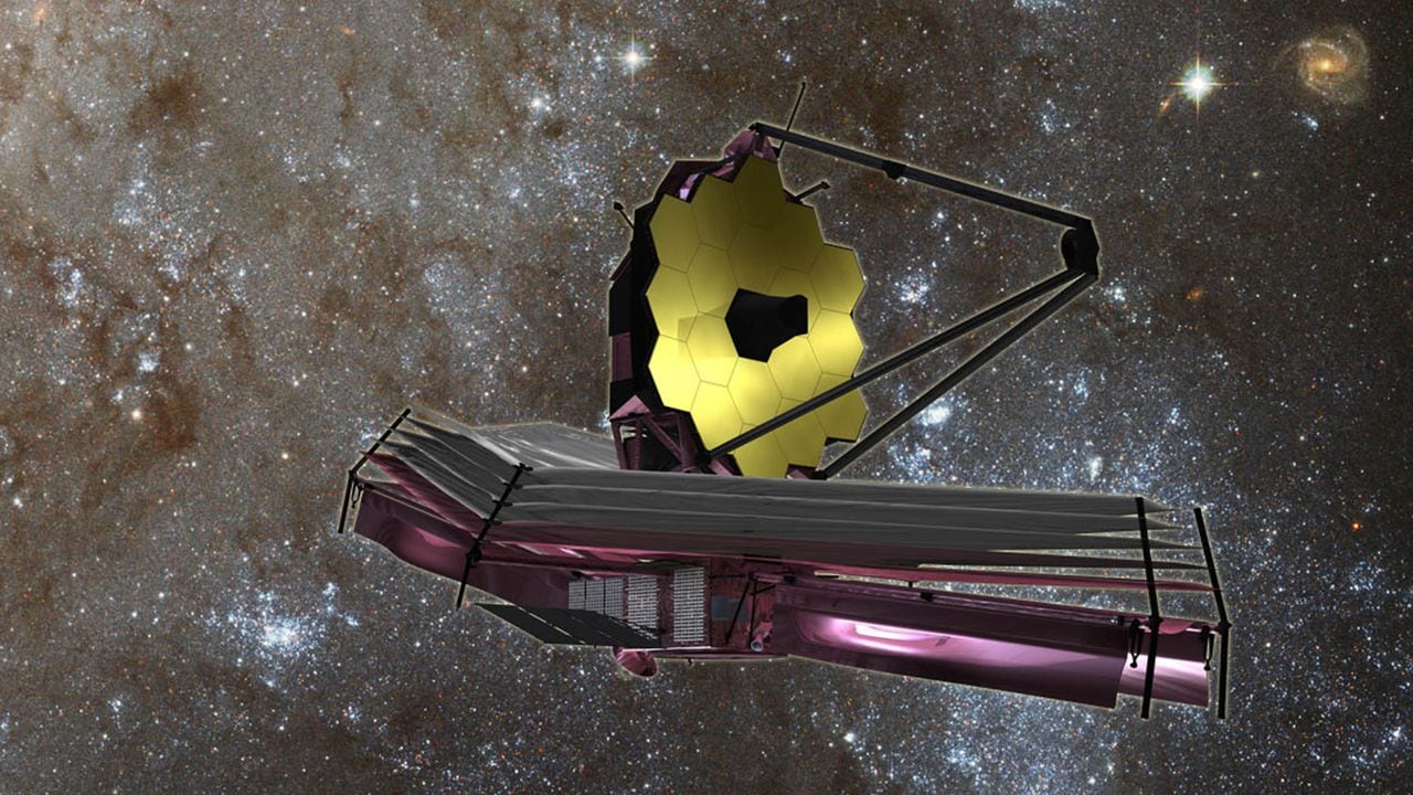 (Archivo) En esta foto de archivo tomada el 30 de agosto de 2007, la interpretación de este artista de la NASA muestra el Telescopio Espacial James Webb (JWST), un gran telescopio infrarrojo con un espejo primario de 6,5 metros. - Casi un mes después del lanzamiento, el Telescopio Espacial James Webb alcanzó su destino orbital a alrededor de un millón de millas (1,5 millones de kilómetros) de la Tierra.