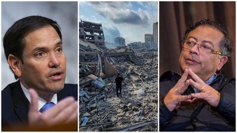 Senador Marco Rubio, registros de ataques de Hamás a Israel y presidente Gustavo Petro.